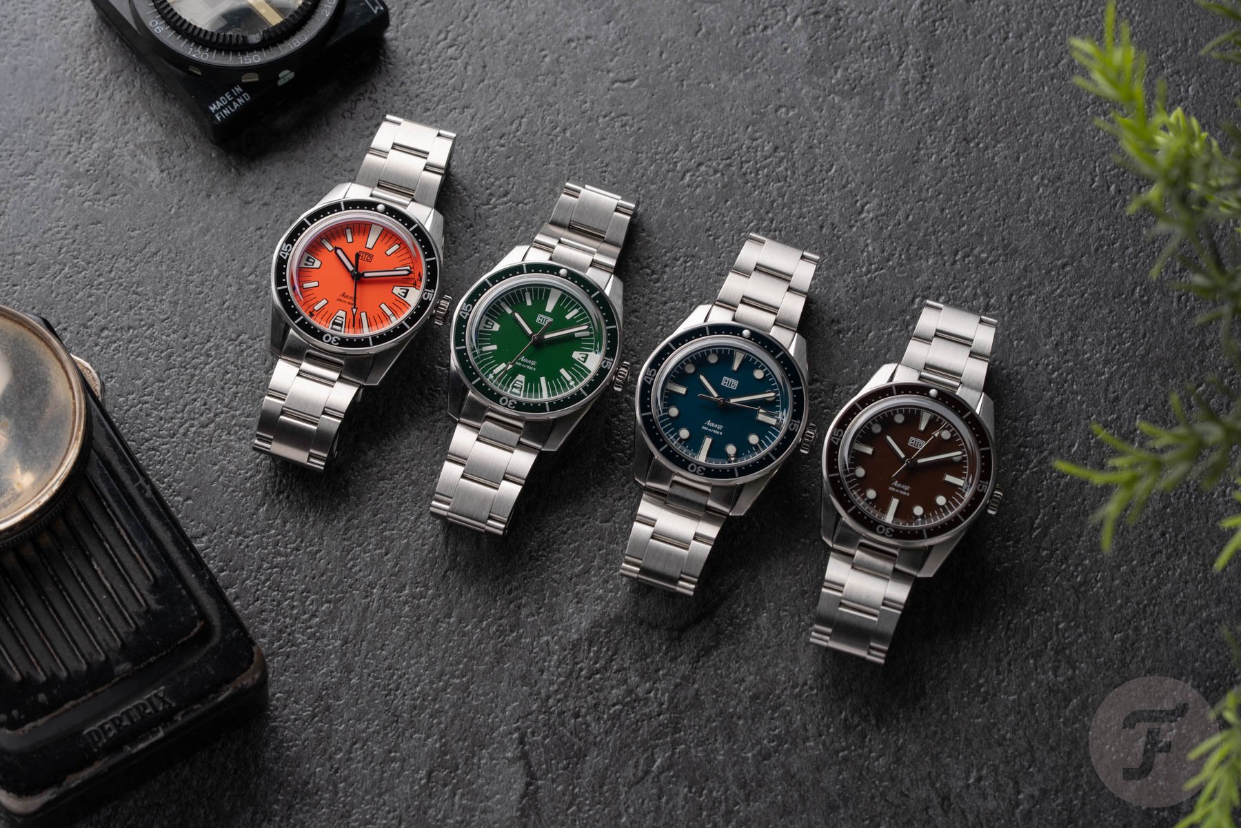Four HTD Aquatìc Bicchierini and SpaceBoy dive watch variants