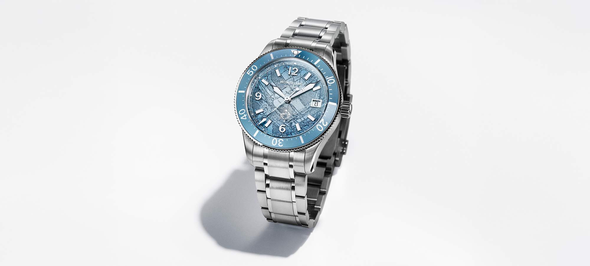Montblanc Iced Sea 0 Oxygen 38mm dive watch with glacier-inspired dial