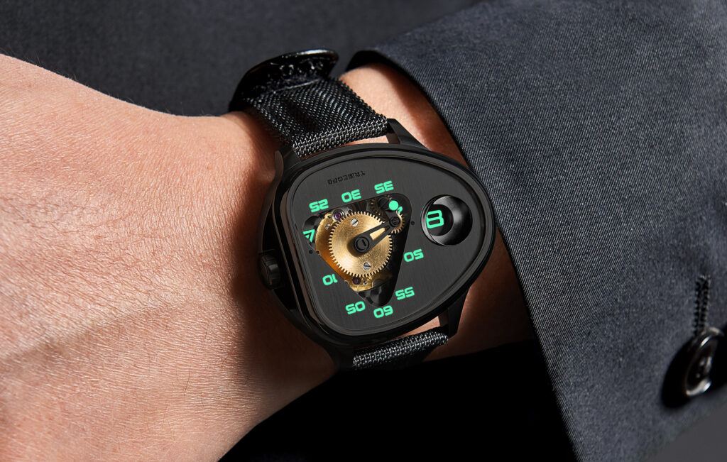 Angles Watches Triscope jump hour watch with triangular minute track