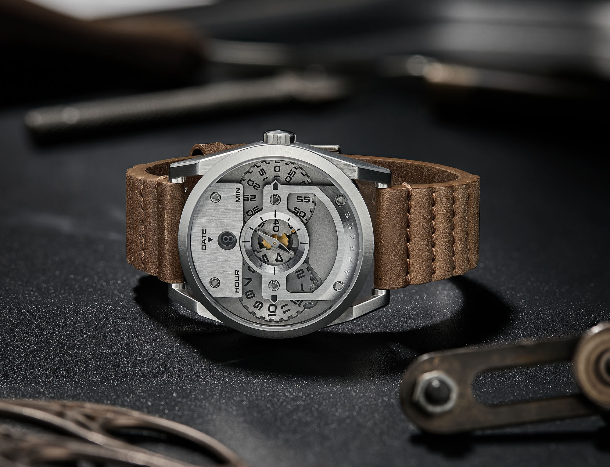 Angles DISC ONE jump hour watch with rotating disc display